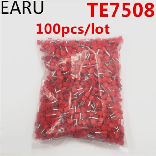 100PCS E Tube TE7508 Type Double Pipe Insulated Twin Cord Cold-press Terminal Block Connector Needle End Multicolor 2X0.75 mm2