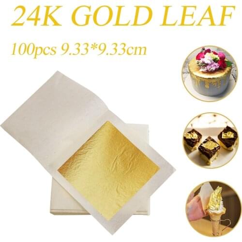 100pcs Pure Gold Leaf Edible Gold Foil for Cake Decoration Skin Serum Craft Paper Gilding 24K Real Gold Leaf Sheets 9.33x9.33cm