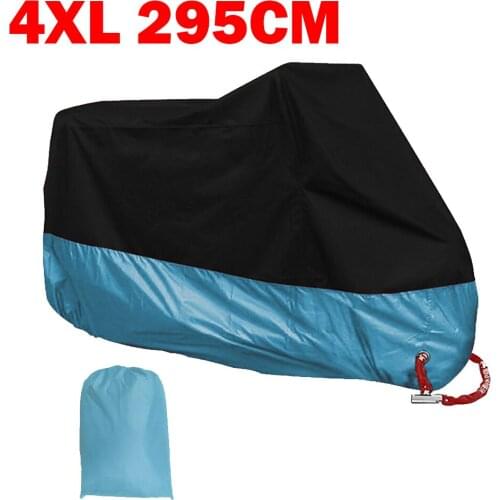 4XL Waterproof Motorbike Motorcycle ATV Rain Cover Outdoor Dustproof Sunproof Protector Black + Blue 295cm with lock hole