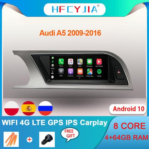 8 Core Android 10 System Car Multimedia Stereo For Audi A5 2009-2016 WIFI 4G BT 4+64GB Carplay IPS Touch Screen Auto GPS Navi