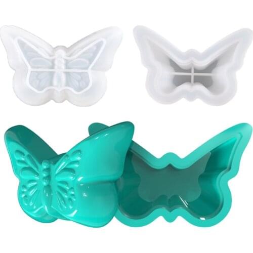 Butterfly Storage Box with Lid Epoxy Resin Mold Bowl Dish Jewelry Holder Casting Silicone Mould DIY Crafts Ornaments Making Tool