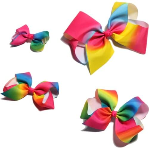 Four size Newborn Fashion Dovetail Rainbow Hair Bows for Hair Clips Handmade Gradient Color Hairbows for Girls Hair Accessories