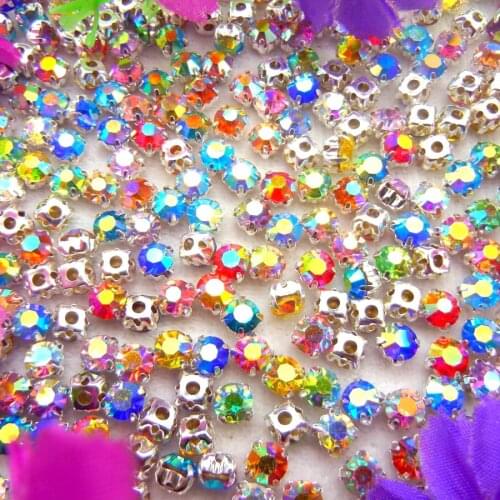 Factory direct sale Shinning AB colors 4mm 5mm 6mm Round shape glass Crystal rhinestone with Silver claw settings dress shoe di