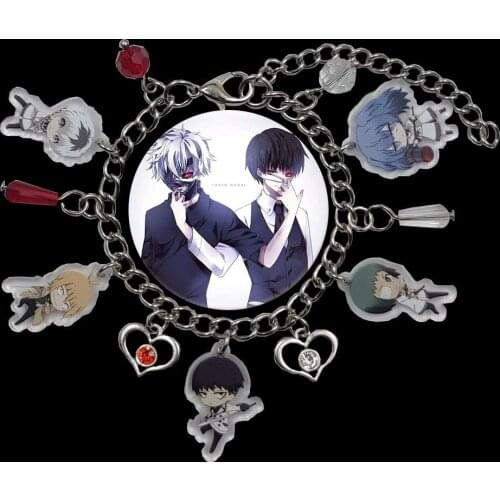 Unique Handmade Acrylic Tokyo Ghoul Charm Chain Anime Bracelet For Women Men Heart Bead Cute Lovers Birthday Party Gift