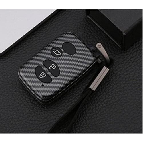 Carbon fiber Car Key Case Cover For Toyota Land Cruiser Prado 150 Camry Prius Crown For Subaru Foreste XV Keychain Holder