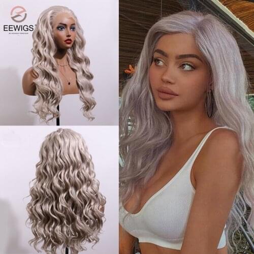 EEWIGS Loose Wave Wig Blonde Lace Front Wig High Temperature Synthetic Hair Wigs Glueless Brown Pink Grey Wigs for Women Cosplay