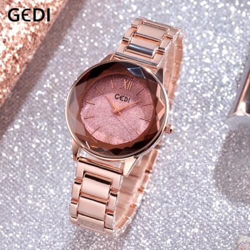 GEDI Womens Wristwatch Fashion Starry Quartz Women Watch Rose Gold New Ladies Brand Luxury Relogio Feminino Reloj Mujer Fashion