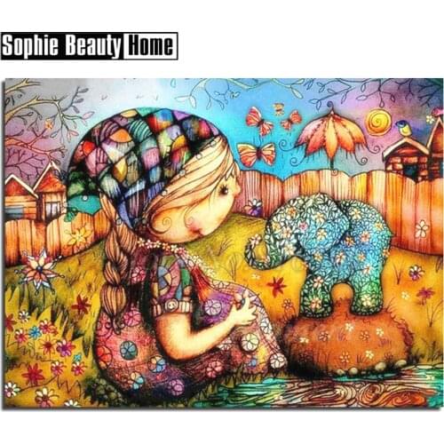 Diamond Painting Elephant Full Square New Sale Cartoon Girl Diamond Embroidery Pictures With Rhinestones Home Decoration 199017