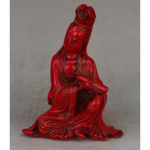 China Collectible Classical Red Resin Handwork Buddha Kwan-yin Decor Statue