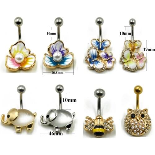 1pc Surgical steel Fashion Flower CZ Fem Navel Bar Belly Button Rings Piercing For Women Navel Body Jewelry 14g