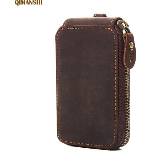 2019 Vintage Genuine Leather Key Wallet Women Keychain Covers Zipper Key Case Bag Men Key Holder Housekeeper Keys Organizer