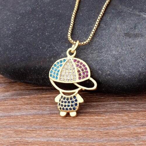 Fashion Hot Sale New Design Girl Boy Pendant Women Girls Kids Copper Zircon Chain Necklace Charm Party Birthday Jewelry Gifts