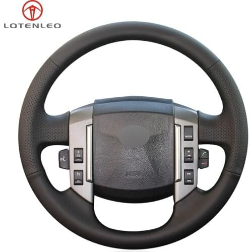 LQTENLEO Black Artificial Leather DIY Hand-stitched Car Steering Wheel Cover For Land Rover Discovery 3 2004-2009