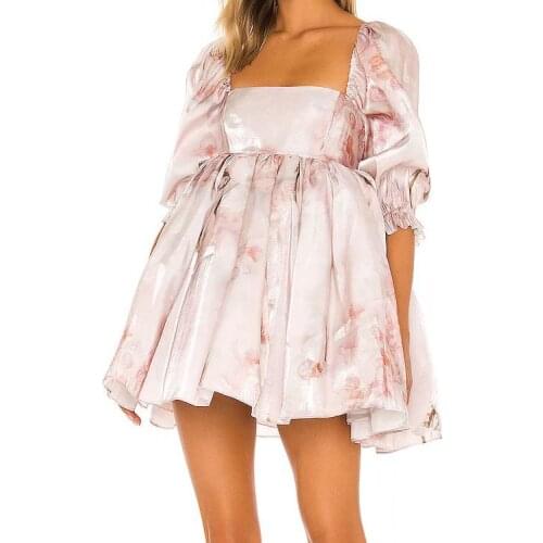 Organza Princess Dress Female Summer Women Clothes Vintage Sexy Sweet Square Neck Flounced Edge Short Sleeve Mini Party Dress