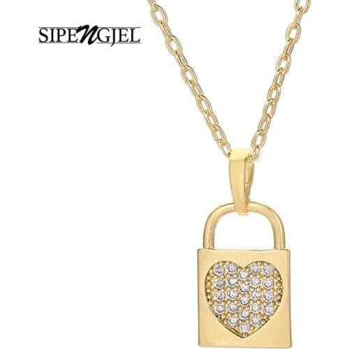 Trendy Cubic Zirconia Love Heart Lock Pendant Necklace Gold Chain Ins Choker Necklace For Women Fashion Korean Jewelry 2020