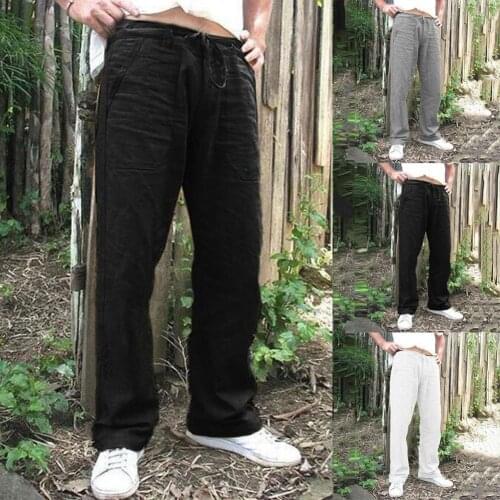 Men Solid Baggy Loose Elastic Pants Cotton Sweatpants Casual Pants Trousers