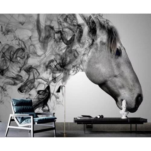 Customized 3D mural wallpaper abstract oil painting black and white horse animal background wall decoration painting