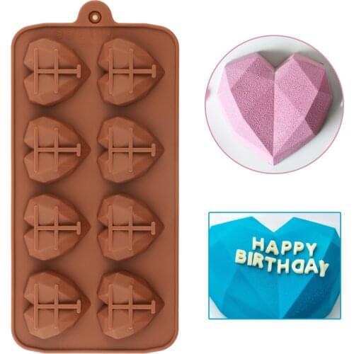 2021 New Heart Chocolate Molds 8 Cavity Diamond love Shape Silicone Wedding Candy Baking Molds Cupcake Decorations Cake Mold 3D