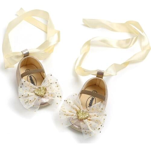 Newborn Baby Girl Shoes Autumn Spring Party Princess Ribbon Tulle Sequins Glitter Soft Sole Crib Shoes Prewalker First Walkers