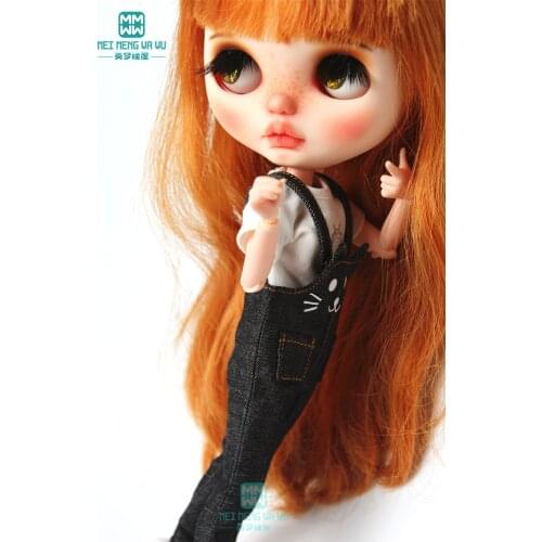 Blthy clothes fashion cat Bib pants Pink denim blue blue for Blyth Azone 1/6 doll accessories