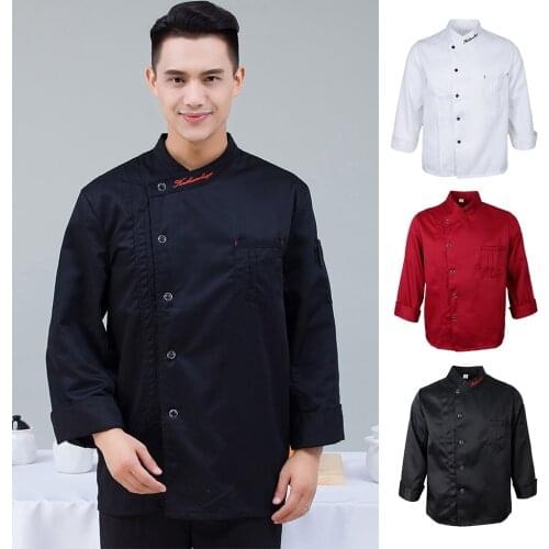 Unisex Single Breasted Cook Suit Long-sleeve Clothes Chef Uniform Chef Coats