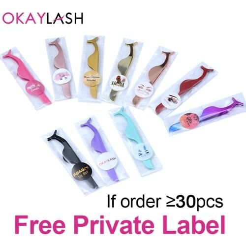 OKAYLASH Stainless Gold False Eyelash Tweezers Rose Gold Fake Eye Lash Extension Multi Color Applicator Clamp Private Label