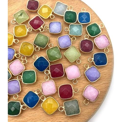 5pcs/pack Square Shape Charms Gold Plated Edge Pendants Natural Semi-precious Stone DIY for Making Necklace 8 Colors 11x15mm