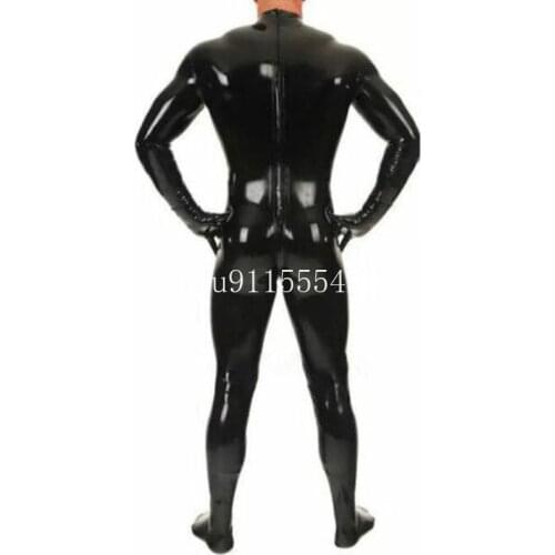 Sexy Full Cover Handmade Unisex Latex Catsuit with Gloves&Socks Tight Transvestite Back Zipper Bodysuit for Men