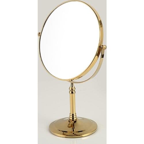 Modern Accents 8 inches Round Shiny Gold Plating Copper Framed Double-sided Tabletop Standing Swing Magnify Cosmetic Mirror