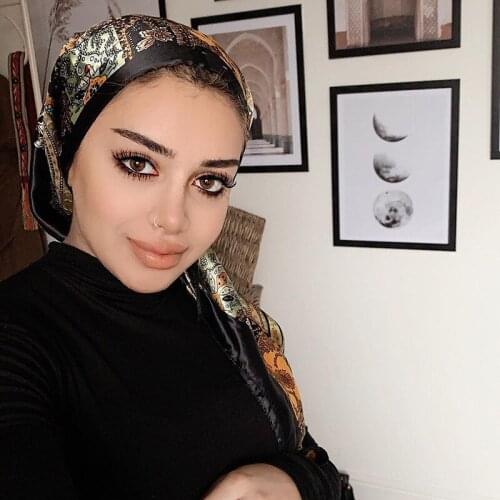 Vintage Printed Stain Silk Like Scarves Womens Hair Wrapping Night Sleeping Headscarf Square Bandana 35X35 Inches