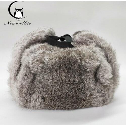 High Quality Mens 100% Real Rabbit Fur Winter Hats Lei Feng hat With Ear Flaps Warm Snow Caps Russian Hat Bomber Cap