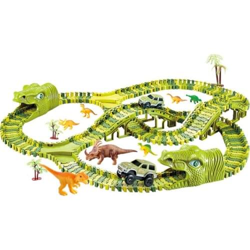 Dinosaur Railway Toy Car Track Racing Track Toy Set Educational Bend Flexible Race Track Flash Light Car Toys For Children