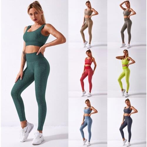 Leopard Printed Yoga Sets Women Seamless Workout Sets 2 Pcs Set Women Fitness Bra and Seamless Leggings for Women Active Wear