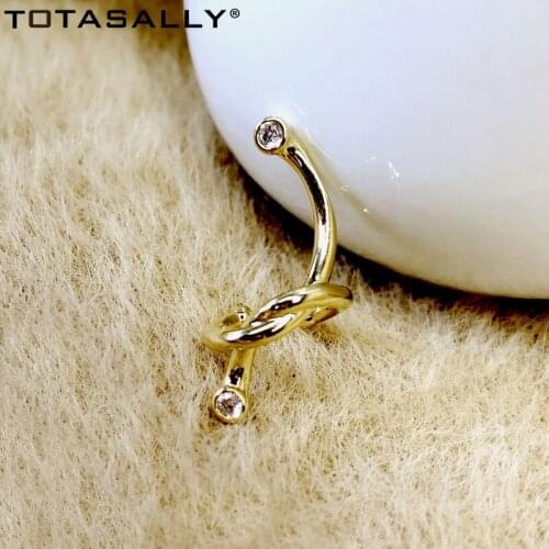 TOTASALLY ins hot rhinestone Womens Earrings 1PC Golden Twisted Non-piercing Statement Cuff Earring Fashionable Lady Ear Cuffs