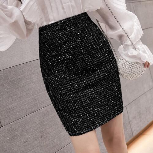 Woman Skirts Womens Autumn Winter Skirt plus Size Winter Short Skirt Sequined Elastic Skirt Faldas Jupe