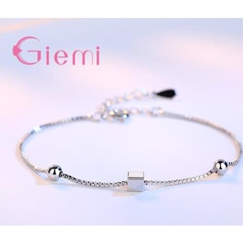 Concise Created Box Chain Bracelet for Women Simple Square/Star Shape 925 Sterling Silver Statement Jewelry for Women Girl
