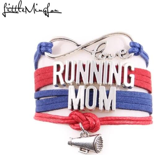 Little MingLou Infinity love Running mom Bracelet Megaphone Charm leather wrap bracelets & bangles for Women jewelry mom gift