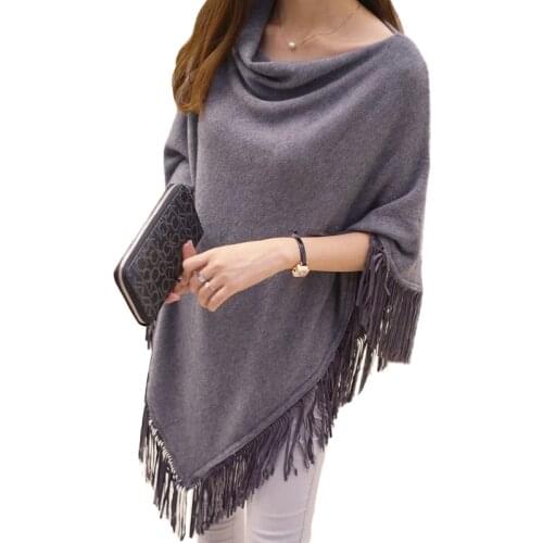 2017 women shrugs spring autumn knitted sweater poncho coat elegant Pullover Jumper Irregular tassel hem cape cloak Pull Femme
