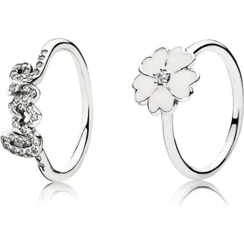 New High-quality 100% S925 Sterling Silver Love Ring Signature Charm Can Be Stacked With White Enamel Ring Ladies Jewelry Gift