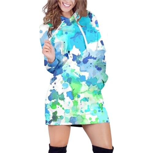 OGKB New 3D Women Hoodie Dress Harajuku Oversized Long Tie Dye Hoodie Color Printed Fashion Casual Ladies Pullover Dropshipping