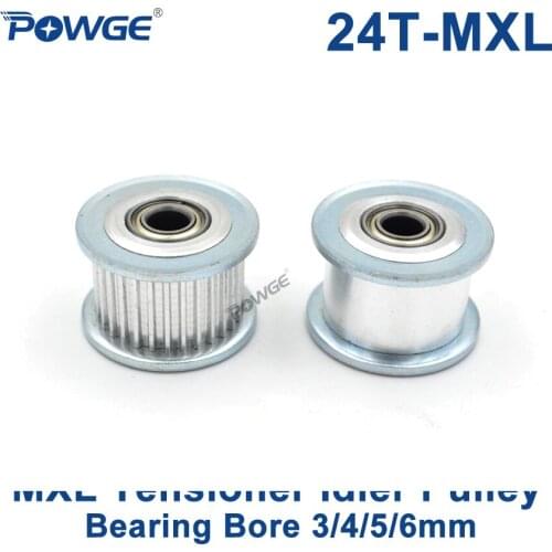 POWGE Inch 24 Teeth MXL synchronous Pulley Idler Tensioner Wheel Bore 3/4/5/6mm with Bearing Guide Regulating pulley 24teeth 24T