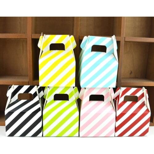 100Pcs/Lot Favor Box Candy Box Gift Boxes Kids Birthday Party Supplies Decoration Event Party Supplies Striped Handle