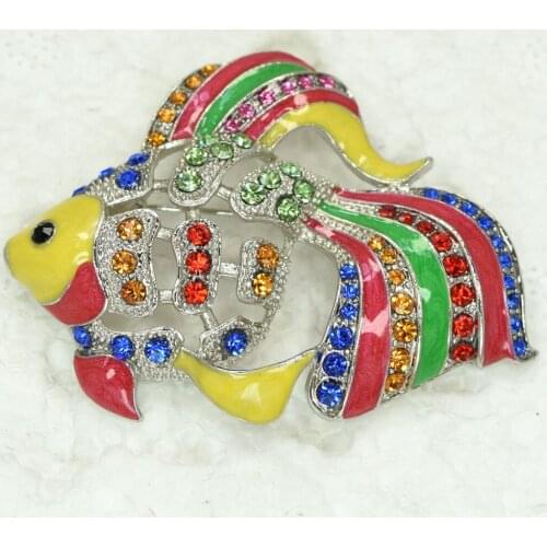 12pcs/lot Wholesale Rhinestone Enamel Fish Pin brooches C101886