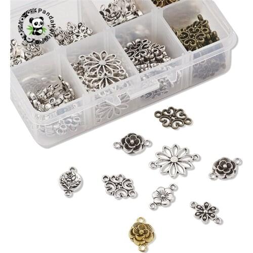 160pcs/Box Alloy Tibetan Style Flower Connectors Charms for Jewelry Making DIY Bracelet Necklace Mixed Color 11x7x3cm