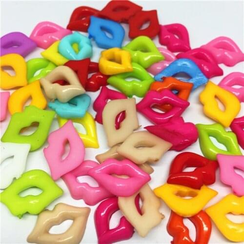 200pcs/lot Mixed Lip Shaped Plastic Flatbacks Buttons Embellishments Doll Accessories 13x18mm