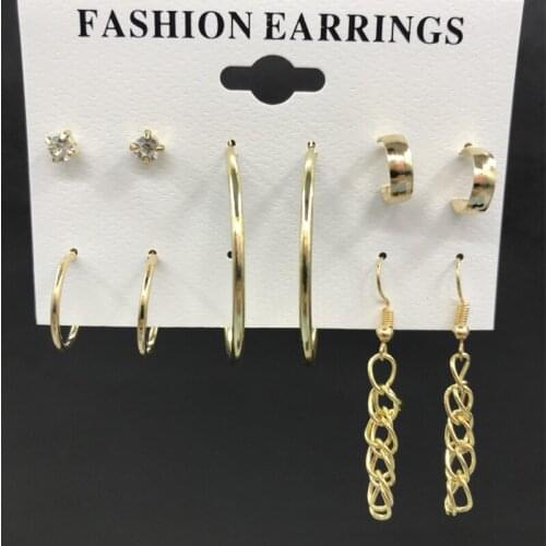 2021 5 Pairs/set Big Circle Round Hoop Earrings Set for Womens Fashion Punk Charm Gold Crystal Earrings Party Jewelry Brincos
