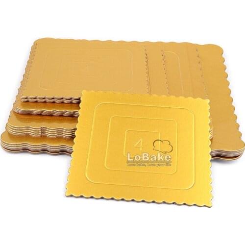 5pcs a lot 4 6 8 10 inches Wavy Square Shape Golden Paper Cake Holder Placing Mat Bread Placemat Mousse Cheese Table Top Plate