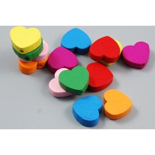 50pcs Mixed Color Heart Natural Wood Beads Baby Teether Child Teething Wooden Beads for Jewelry Making