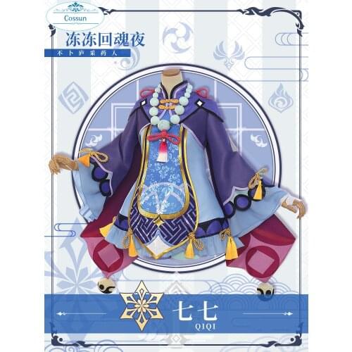 Anime Genshin Impact Qiqi Zombies Freeze Back Into The Night Game Suit Purple Lovely Dress Cosplay Costume Halloween Party Outfi