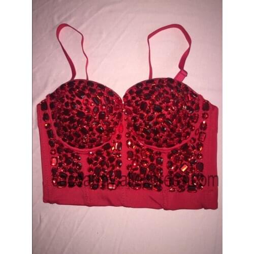 Ballroom/Costume/Stage Rainbow Mermaid Crystal Rhinestone Bead Diamond Pearl Push Up Bustier Crop Top Corset Bralete Plus Size